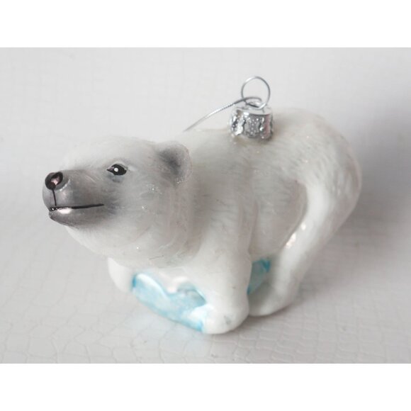 2 Christmas Glass Ornaments Kurt Adler Fire Truck Dog & Polar Bear - Picture 2 of 6